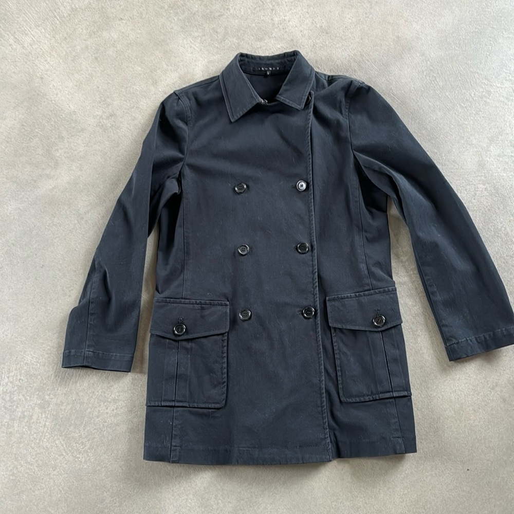 Theory Black Double-Breasted Utility Trench Coat